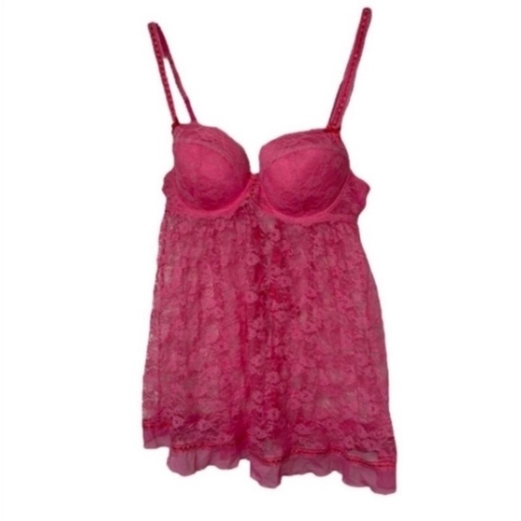 Jezebel Pink Lace Nighty Babydoll Ruffles Sheer Lingerie Fancy Nightgown Barbie - Picture 11 of 16